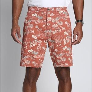Jachs NY Stretch Twill Classic Chino Golf Preppy Shorts, Red Hawaiian Tropical